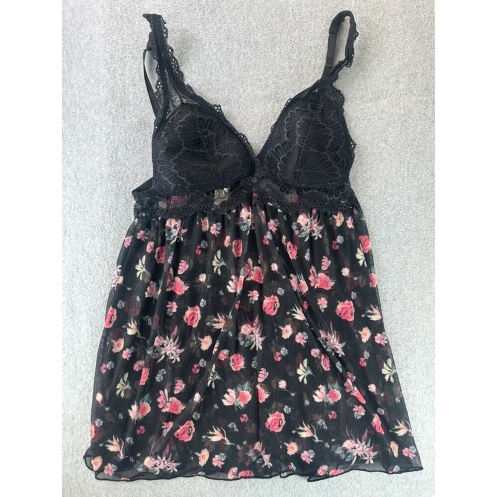 Jessica Simpson Sheer Floral Mesh Lace Trim Babydoll Chemise Size Large Stretch